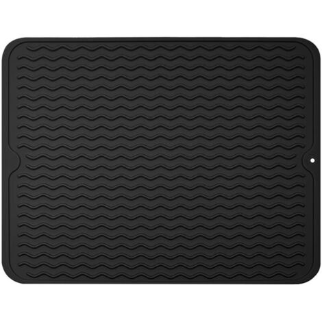 Tapis Egouttoir Vaisselle, 40x 50 CM Tapis de Séchage Vaisselle en Silicone, pour Égouttoir Vaisselle de Cuisine, Un Séchage Rapide, Résistant à la Chaleur Antidérapant - Noir