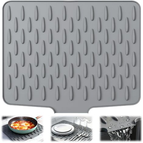 Tapis Égouttoir Vaisselle 40x32.5cm, Tapis Evier Cuisine Egouttoir Silicone, Tapis de Drainage Antidérapant avec Vidange Incliné pour Cuisine, Salle de Bain (Gris)