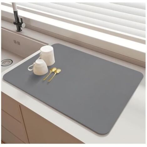 Tapis Egouttoir Vaisselle, 50×40 cm Tapis Vaisselle Egouttoir Absorbant, Tapis égouttoir Vaisselle Absorbant Antidérapant,Gris
