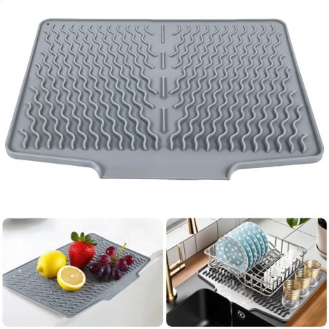Tapis Egouttoir Vaisselle, Antidérapant Tapis de Séchage Vaisselle en Silicone, Tapis de Drainage de Cuisine pour Evier, Égouttage Efficace et Maintenir la Surface Sèche, 40x33cm, Gris