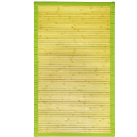 Tapis salon en bambou 120x70 cm – Larges lattes teintées – Ganse coton vert anis – Design élégant pour tous les sols – Thedecofactory
