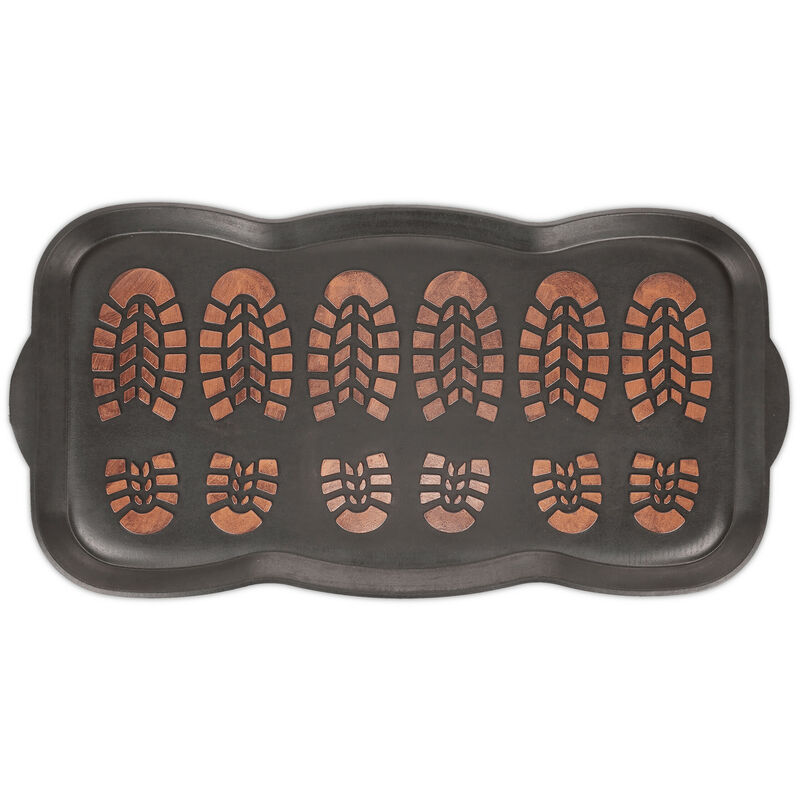 Tapis en caoutchouc, pour chaussures humides, bord relevé, 80x40 cm, antidérapant, noir - orange - Relaxdays