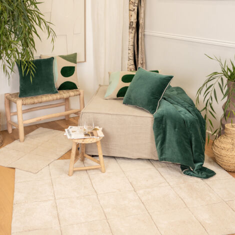 Tapis en coton à motifs carreaux Ecru 60x90 cm
