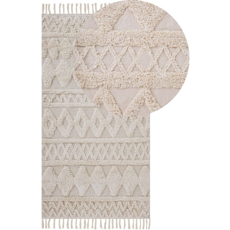 Tapis Minimaliste Beige Coton Motif Géométrique 80x150cm Didim