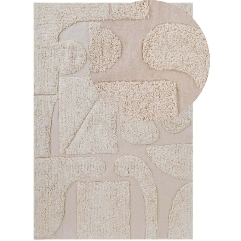 Beliani - Tapis Minimaliste Beige Coton Motif Géométrique 160 x 230 cm Didim