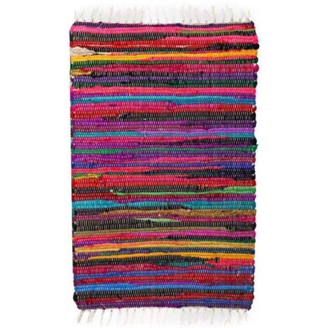Tapis en coton et polyester rayures colorées 80 x 50 cm
