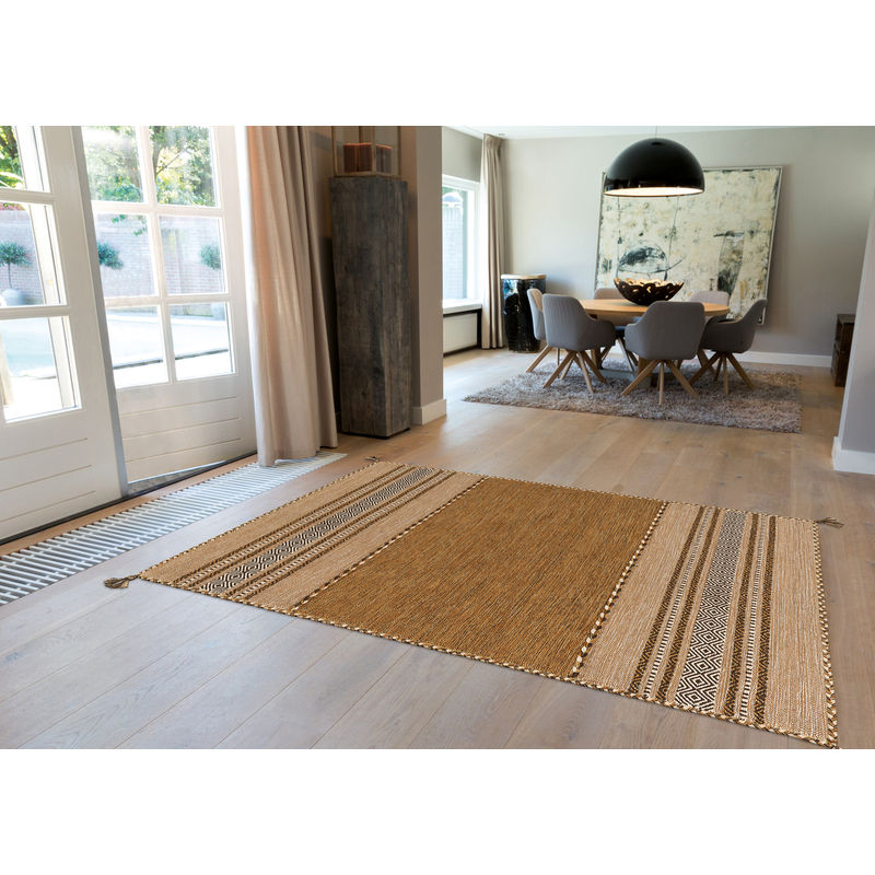  Tapis  en coton facile  d entretien Brun Beige 130cm x 190cm 