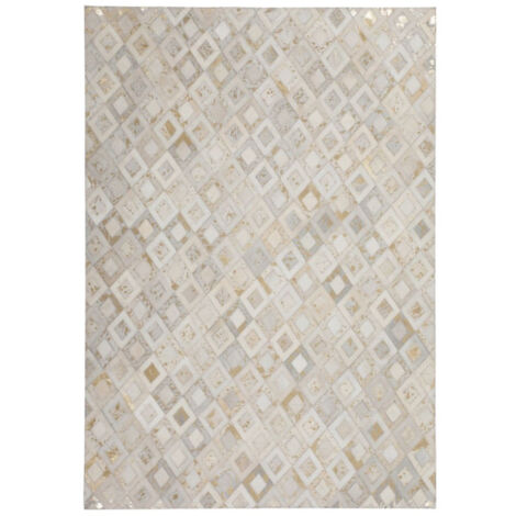 Tapis en Cuir Effet Métallique "Spark" Ivoire & Or 120 x 170 cm
