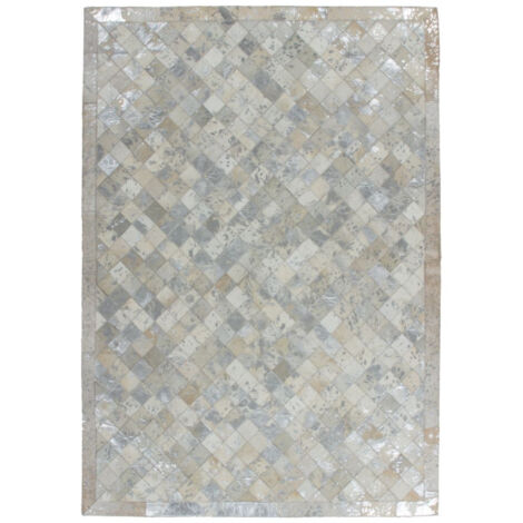 Tapis en Cuir Effet Mosaïque "Lavish" Gris & Argent 160 x 230 cm