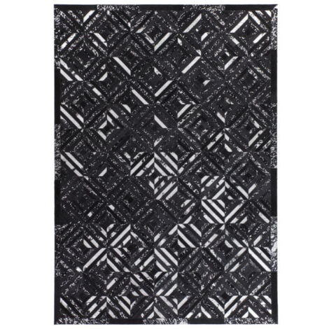 Tapis en Cuir Fait Main "Spark" Noir & Argent 160 x 230 cm