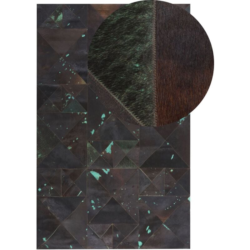 Beliani - Tapis Patchwork Marron et Turquoise en Cuir 140 x 200 cm pour Intérieur Glamour