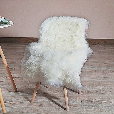 Tapis en fausse fourrure douce Housse de chaise en peau de mouton blanche Coussin de siège Shaggy Tapis pour chambre à coucher Canapé Salon Plancher (2 x 3 pieds 60 x 90 cm blanc)