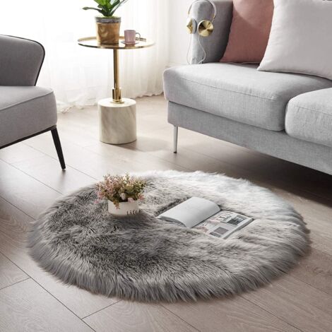Tapis en fausse fourrure effet peau de mouton synthétique, doux et confortable comme de la vraie laine, coussin de canapé en laine synthétique de luxe (gris, 30 x 30 cm)