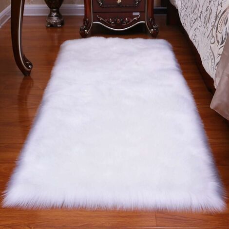 Tapis en fausse fourrure Shaggy en peau de mouton petit tapis blanc pour chambre à coucher tapis flou pour salon 2x3 pi, blanc