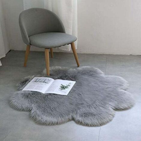 Tapis en fausse peau de mouton synthétique 45 x 45 cm, imitation polaire, doux et moelleux, à poils longs, pour chaise ou canapé, gris.