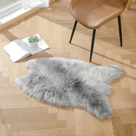 Tapis en fausse peau de mouton, tapis moelleux en fausse fourrure, housse de chaise en faux molleton, tapis en peluche pour chambre d'enfant (gris),