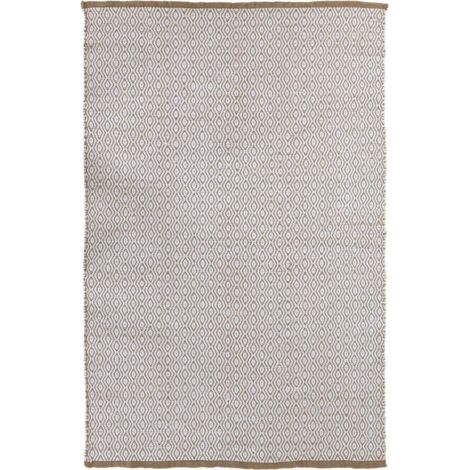 Tapis en fibre de jute naturel blanc ambiance ethnique chic - Blanc naturel avec motifs beiges