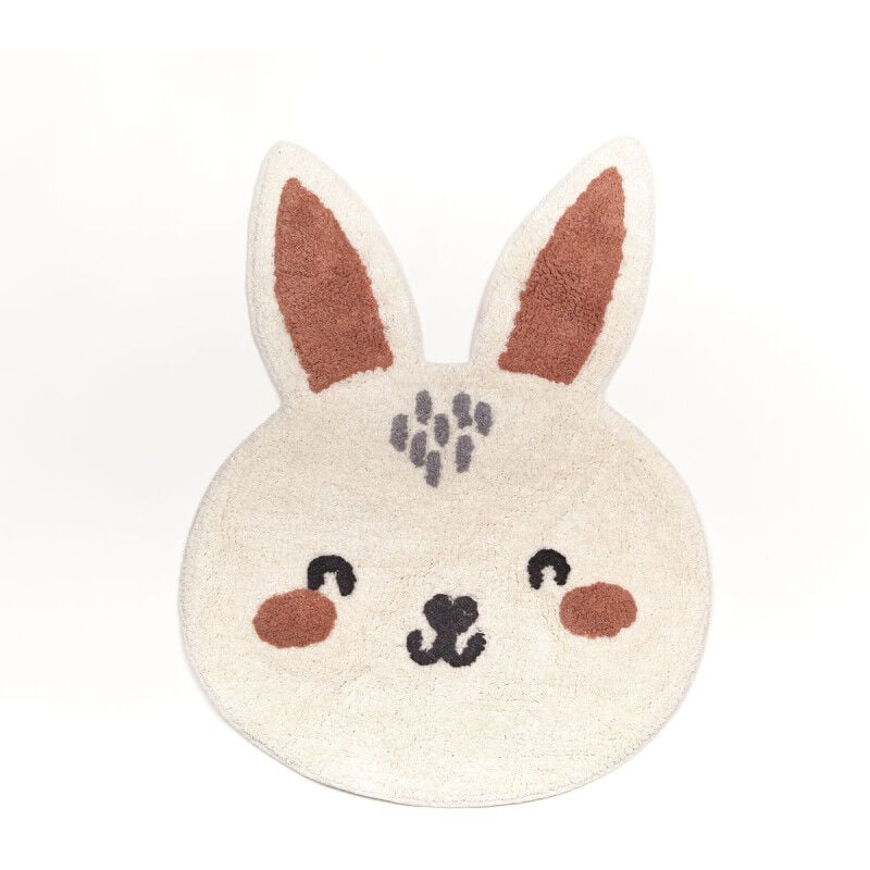 Tapis en forme de tête de lapin en coton - Blanc - 50 x 60 cm - Livraison gratuite