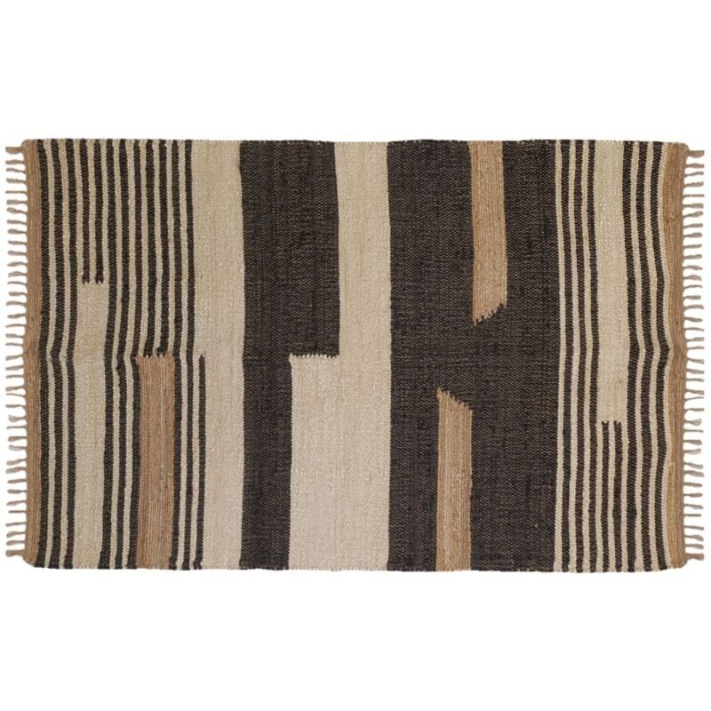 Tapis en jute naturel et coton naturel et teinté Ethnique Naturel et noir - 120 x 180 cm