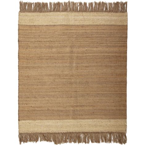 Tapis en jute naturel avec finitions tressées élégantes - Naturel jute clair et marron