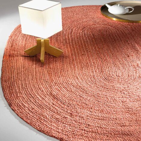 Tapis en jute tissé 135x210 corail ovale motif uni NATIVE