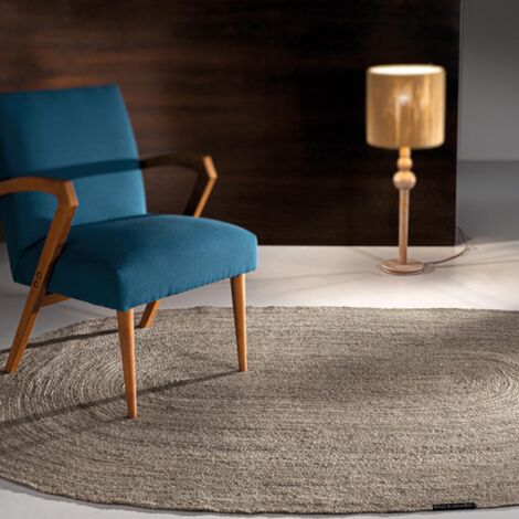 Tapis en jute tissé 135x210 gris ovale motif uni NATIVE