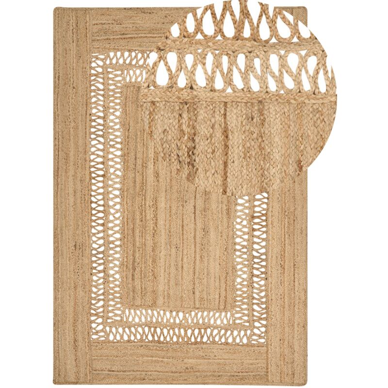 Beliani - Tapis en Jute Tressé Naturel Beige 200 x 300 cm Motif Découpé Style Boho Yenikoy