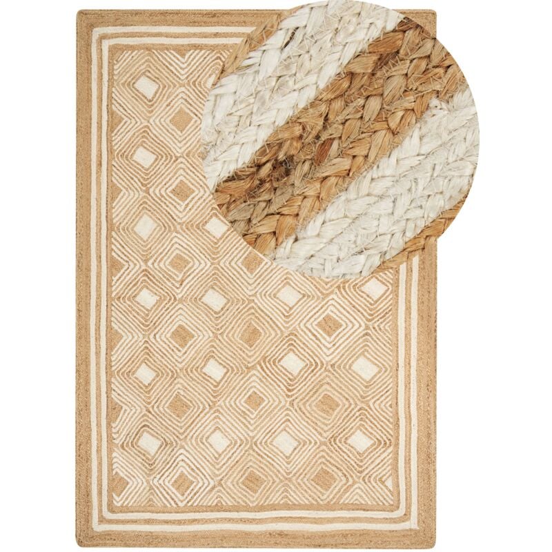 Beliani - Tapis en Jute Tressé Naturel Beige 200 x 300 cm Motif Géométrique Style Boho Mengen