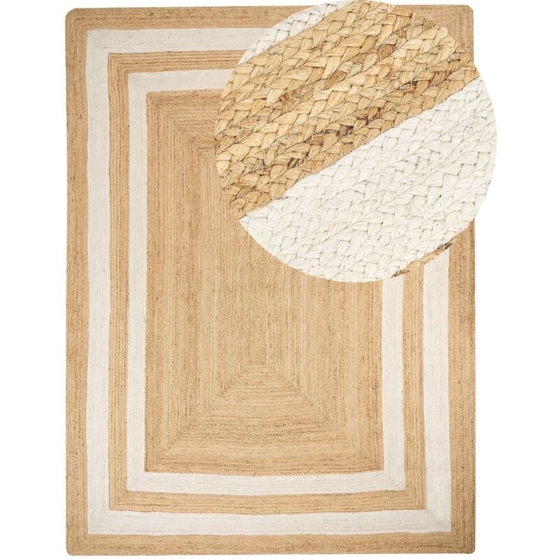 Beliani - Tapis en Jute Tressé Naturel Beige 300 x 400 cm Motif de Cadre Style Boho Gemerek