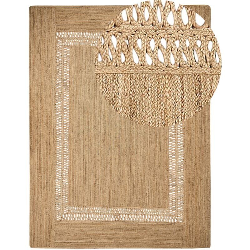 Beliani - Tapis en Jute Tressé Naturel Beige 300 x 400 cm Motif Découpé Style Boho Yenikoy