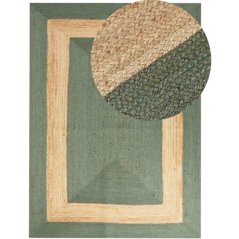 Beliani - Tapis en Jute Tressé Naturel Vert 300 x 400 cm Motif Géométrique Style Boho Karakuyu
