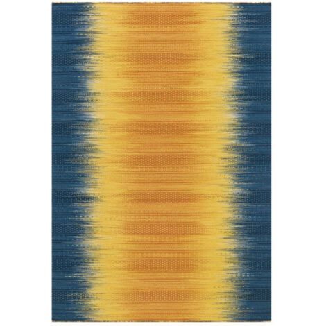 Tapis en Laine Fait Main "Sunset" 90x160cm Jaune & Bleu