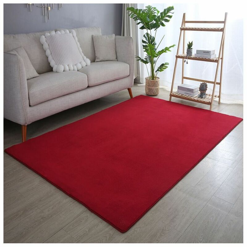 Allotapis - Tapis en microfibre doux uni antidérapant Lars Rouge 60x110