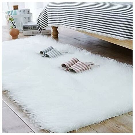 Tapis en Peau de Mouton synthétique,Tapis Fausse Fourrure,Cozy Sensation comme véritable Laine Tapis en Fourrure synthétique, Man Made Luxe Laine Tapis de Canapé Coussin(Blanc, 60x90cm Carré)