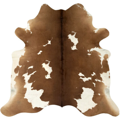 Tapis en peau de vache véritable Marron et blanc 150x170