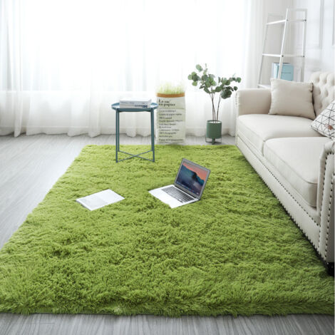 Tapis en peluche 160x200 cm – Moderne et moelleux, microfibre ultra-douce, adapté pour salon, chambre ou couloir, Vert