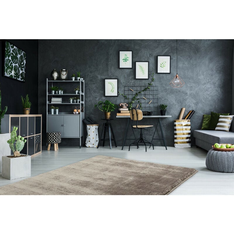 Deladeco - Tapis en polyester moelleux Calypso Taupe 60x110