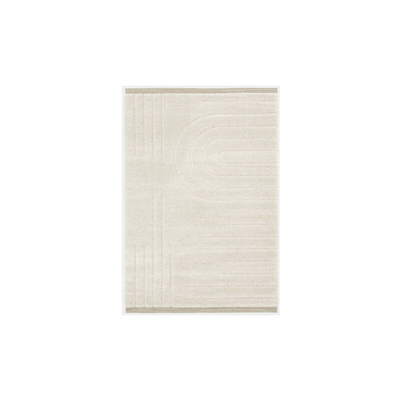 Décoweb - Tapis en relief géométrique - Andréa - Écru et beige - 80 x 150 cm