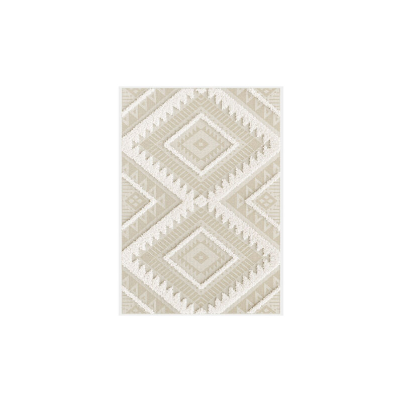 Décoweb - Tapis en relief géométrique - Salvador - Losanges écru et beige naturel - 80 x 150 cm