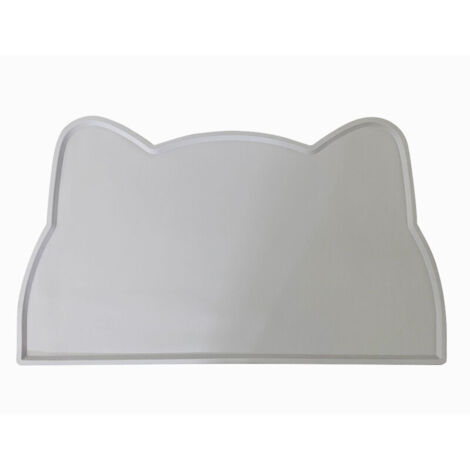 Tapis en silicone pour gamelle de chien/chat, motif tête de chat, gris.