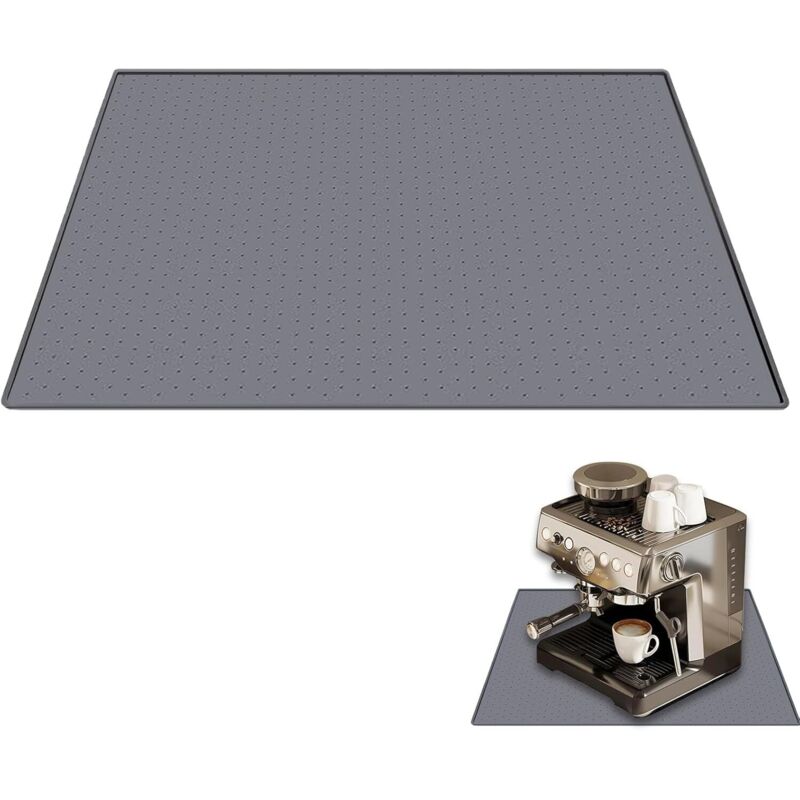 Tapis en silicone pour machine à café, 48 x 30 cm, surface granuleuse, compatible avec moulin à café, gris