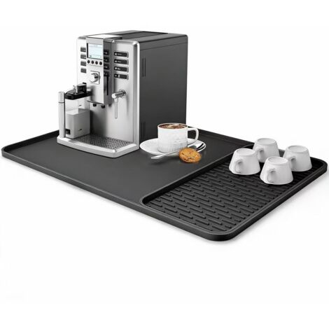 Tapis En Silicone Pour Machine A Cafe - 60 X 40 Cm - Bord Surleve 1 Cm - Design 2 En 1 Avec Tapis Seche-vaisselle Detachable - Usage Cuisine Et Bar A Cafe