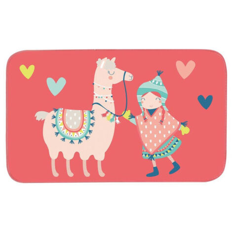 Tapis en Velours "Happy Lama" 45x75cm Corail