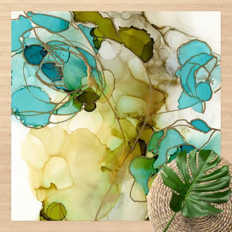 Tapis en vinyle - Flower Facets In Watercolour - Carré 1:1 Dimension HxL: 80cm x 80cm