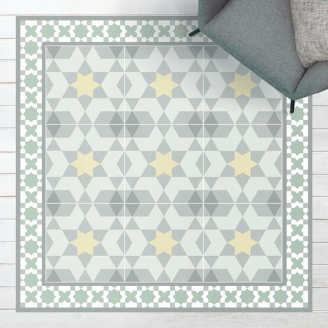 Tapis en vinyle - Geometrical Tiles Kaleidoscope Yellow Green - Carré 1:1 Dimension HxL: 120cm x 120cm
