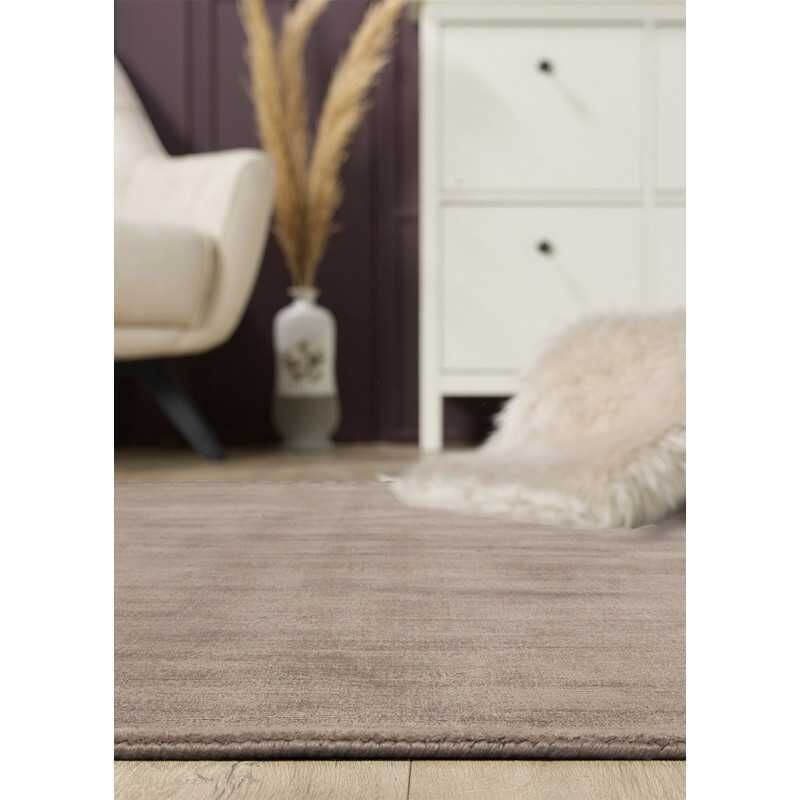 Toutapis - Tapis uni en viscose fait main luxury - Beige, rond, 160x160 cm