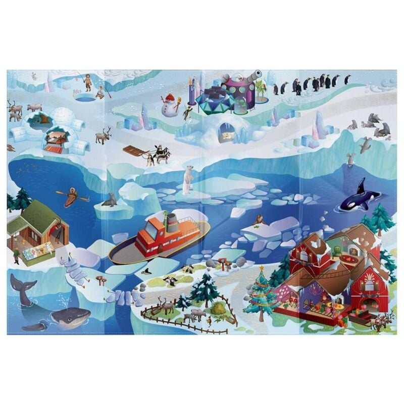 Tapis salon et chambre 100x140 bleu rectangle tissé motif enfant nappe banquise a