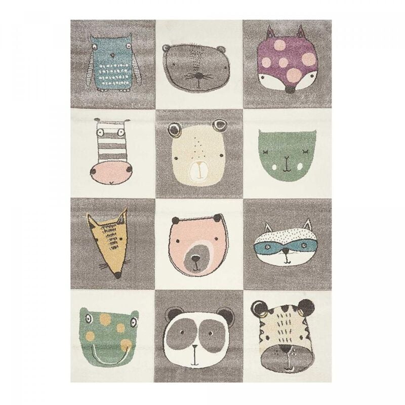 Unamourdetapis - Tapis enfant tissé 200x290 gris rectangle motif animaux zoo 2