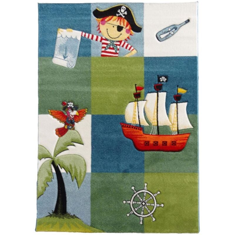 Unamourdetapis - Tapis enfant tissé 240x340 bleu rectangle pirate