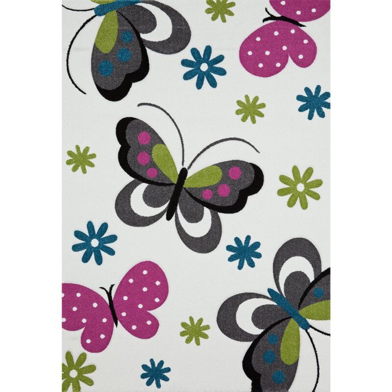 Tapis enfant tissé 240x340 crème rectangle motif animaux PAPILLONS